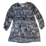 Jaase Blue Floral Babydoll Long Sleeve Boho Tassels Flare Dress Size LARGE Photo 2