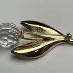 Crystal Rose Bud Flower Stem Brooch Pin Gold Tone & Clear Photo 9