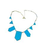House of Harlow 1960 suede station statement necklace aqua blue and gold Photo 1