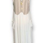 Vintage Rafia Studio Dress Cream Tan Vertical Striped Deep V Neck Draped Maxi Tan Size M Photo 10