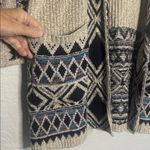 Lucky Brand  Aztec Cardigan Sweater Beige Blue Southwestern Cozy Warm Pockets Photo 1