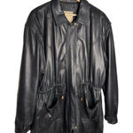 Echtes Leder Black Leather Jacket Size XL Knee Length Cinched Waist Vintage Flaw Photo 0