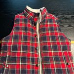 Skies Are Blue  Plaid Fleece-Lined Puffer Vest Red Navy – Size Small – EUC Photo 2