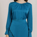 Pretty garden women’s Chic Long Sleeve Teal Dress size L Photo 0