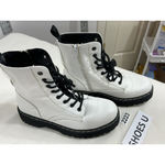Unionbay Womans Union Bay Hayden White Faux Leather Lace Up Combat Boots Size 8 M Photo 1