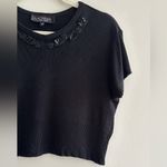 Laundry by Shelli Segal  Cropped Embellished Beaded Black Sweater, Size Medium Photo 3