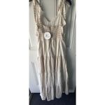 Lost + Wander  Women Tie Sleeve Checkered Midi Dress, Beige/White Size Medium NEW Photo 5