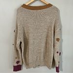 AndTheWhy Pom Pom Knit Sweater M/L Wool Blend Boho Cottagecore Neutral Tan Size L Photo 8