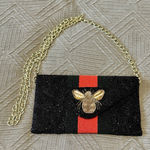 Pria Handcrafted Bee Envelope Black‎ Clutch NWOT Beaded Wallet Photo 0