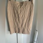 Thalian Taupe Tan Pencil Skirt Ribbed Bandage Size 10 Stretch Kick Pleat Vent Photo 3