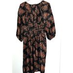 Rebecca Taylor  Women's Black Brown Arden Fern Print Silk Midi Dress Size Medium Photo 2