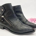 Napoleoni Italy Croc Embossed Leather Moto Zip Ankle Boots: Black Size 7.5 Photo 0