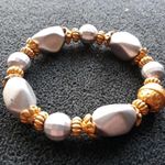 Handmade Stretch Bracelet Gold & Silver Disco Ball Beads Photo 5