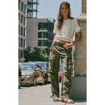 Free People We The Can't Compare Slouch Pants Cargo Green M Straight Mid-Rise Photo 8