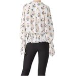 Derek Lam  Floral Ruffle Blouse top Silky 1X White Red long sleeves NEW Photo 3