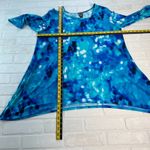 Clara Sun Woo Tunic Top Womens XL Blue Handkerchief Hem Cut Out Printed Artsy Photo 1