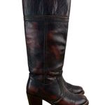 Frye Jane Tall Riding Boots Block Heel Stitch Leather Antique Brown Sz 5.5 Photo 1