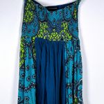 French Connection Strapless Tube Top Smocked Sundress Teal Blue Green Print Boho Photo 0