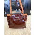 Brown Tote Bag Purse Shoulder Bag Vintage Style Flap Over Closure Work School Photo 4