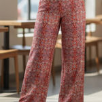 Helen Jon Red Floral Stretch Boho Wide Leg Trouser Paisley Pants S Small Photo 0