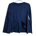 COS Scuba Jersey Top Womens XS Navy Blue Stretch Front Pockets Blouse Photo 0