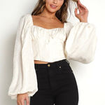 For Love & Lemons Janet Crop Corset Top Ivory White Puff Sleeve Square Neck XS Photo 0