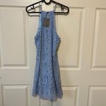 NBD x Revolve Bria Halter Light Blue Lace Dress Photo 7
