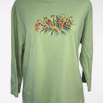 Classic Elements  Sage Green Embroidered Floral 3/4 Sleeve Top Large Photo 0