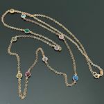 925 Italian Sterling Silver Rose Gold Multicolor Bezel CZ Station Necklace 8g. Photo 5