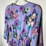 Everly  Floral Pleated 3/4 Sleeve V-Neck Ruffle Romper Medium Purple Lightweight Photo 11