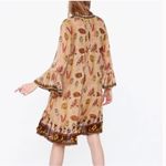 ZARA  Long Bell Sleeve Spring Ares Dress Embroidery Boho Brown Size S New Photo 7