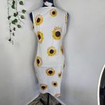 White Sleeveless Sunflower Print Dress NWT Yellow Size L Photo 4