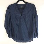 J.Crew  Women's Blue Long Sleeve Swiss Dot Tie Neck Peasant Bib Blouse Size 4 Photo 0