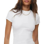Aritzia TNA Tee Women XS White Ribbed Knit Crew Neck Short Sleeve Baby Tee Crop Photo 0