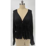 frame denim New! FRAME Shirred V-Neck Blouse in Black Sz Large $398 Photo 2