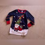 Holiday Time Pullover Christmas Sweatshirt Women's Navy Crew Neck Long Sleeves Embroidered Photo 3