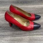 St. John  Red and Navy Leather Pumps 8.5 Vintage Women’s Shoes Photo 3