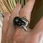 Black Skull In Hand IP Black Stainless Steel Ring With Epoxy Size 10 Photo 1