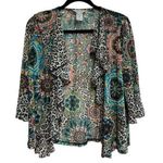 Multiples  Jacket Petite Small Semi Sheer Bell Sleeves Animal Print Lagenlook Photo 0