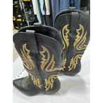 Womans Pullon Midcalf Cowgirl Boots 9 Black Gold Heel Stitching NWOT Photo 1