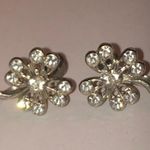 Vintage Silver Tone CZ Shamrock Four Leaf Clover Lucky Screw Back Earrings Photo 0
