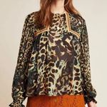 Anthropologie Bl-nk London NEW Miranda Embroidered Peasant Blouse Leopard Print Photo 0