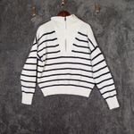 Faherty  Mariner Stripe Quarter Zip Sweater Long Sleeve Winter Womens L Photo 2