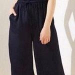 LOFT Navy Silky Maxi Long Wide Leg Romper Jumpsuit size MP Blue Photo 0