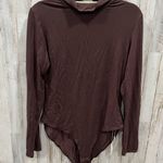 MANGOPOP New! Brown Turtleneck Soft Stretchy One Piece Bodysuit Womens Large Photo 0