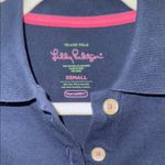 Lilly Pulitzer Navy Polo Shirt with Pink Palm Logo Photo 4