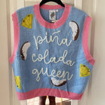 Queen of Sparkles Piña Colada Queen Sequin Knit Sweater Vest Size Small Blue Photo 0