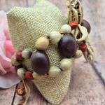 None Vintage Jewelry Bracelet Seed Pod Floral Wooden Handmade One Size Slide Closure Photo 4