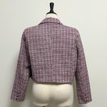 Bagatelle Tweed Pink Black Off White Cropped Single Button Blazer Jacket Large Photo 5