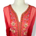 American Rag BEAUTIFUL Cie Embellished Sheer Chiffon Blouse Bright Coral, Size M Photo 4